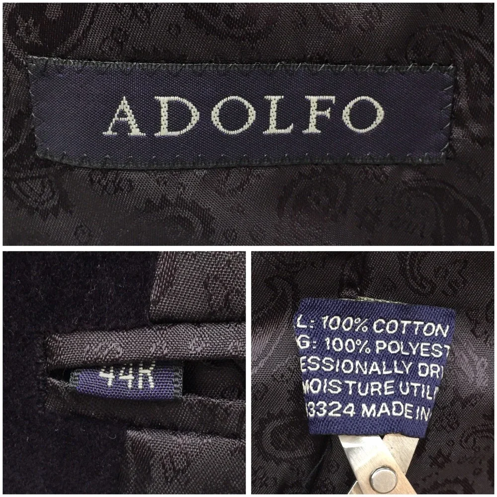 ADOLFO Mens Velvet Blazer Sport Coat Casual Jacket Size 44R Classic Cotton Suit